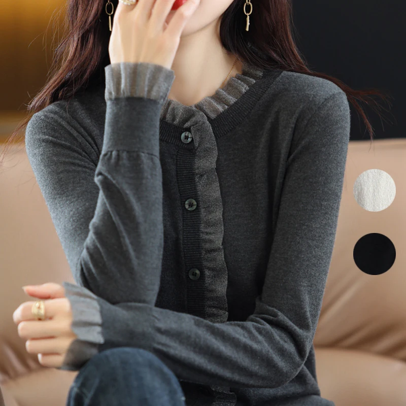 Spring Autumn New Korean Knitted Cardigan Coat  Women's Fashion Long Sleeve Top Outwear Knitwears Elegant Female Winter Sweater