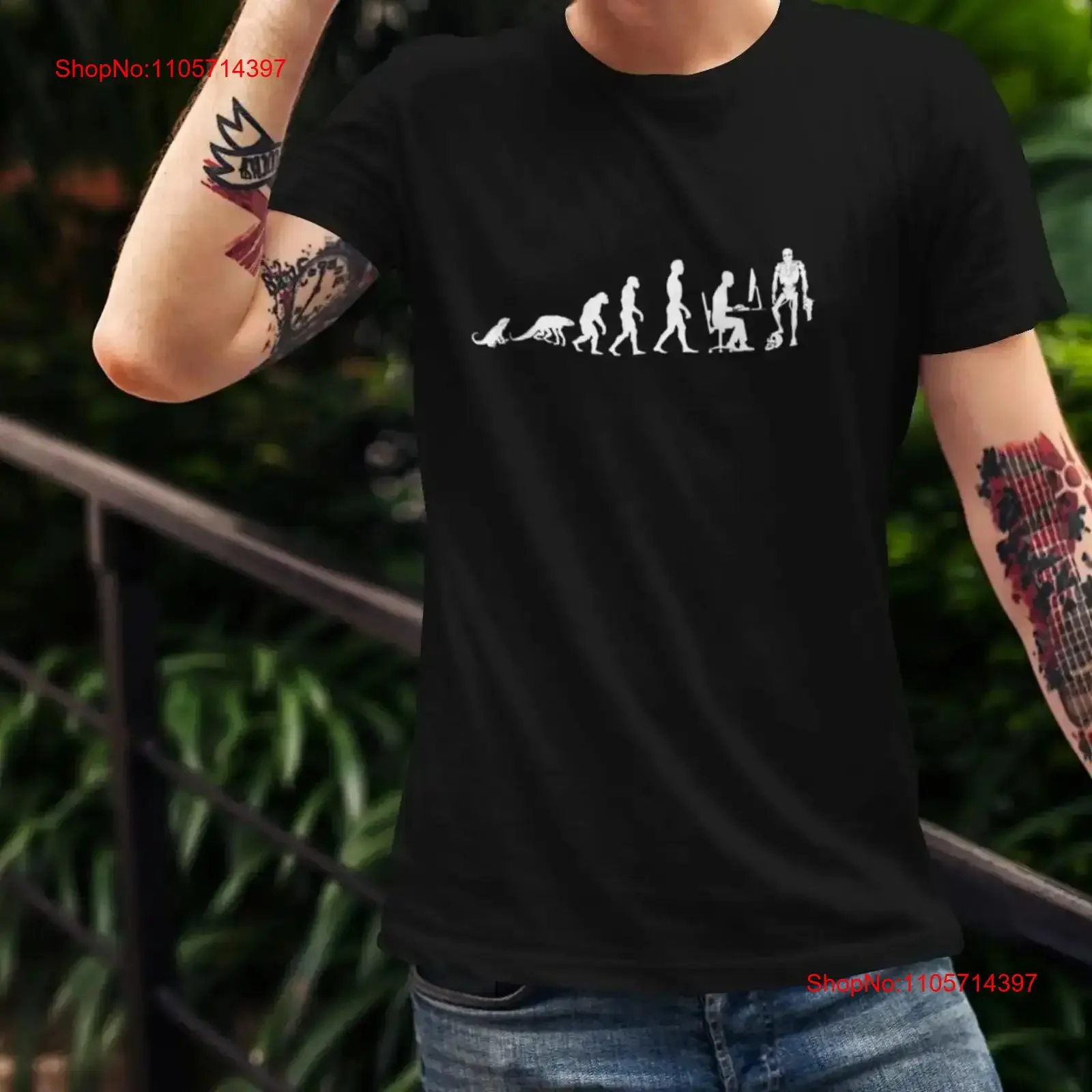 Funny Evolution of Humans to AI Robot Takeover T Shirt Humorous Tech Geek Futuristic Unique for Programmers vintage Washed