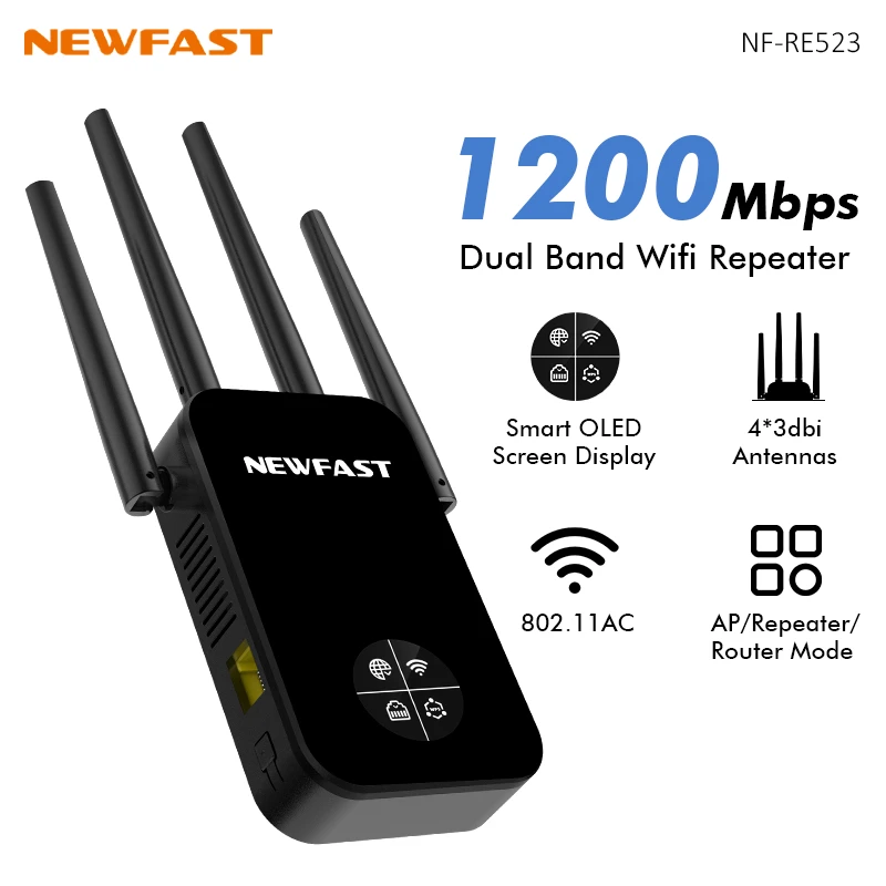 WiFi6 1800Mbps Repeater Router 2.4/5G Long Range Extender WiFi Gigabit Amplifier 4 Antenna Signal Booster Smart OLED Repeteur