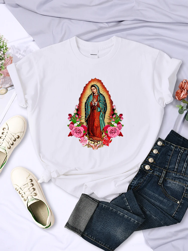 Casual Woman T-Shirts Our Lady Of Guadalupe Print Tee Clothing Street Creativity Tops Fashion Short Sleeve Breathable Streetwear