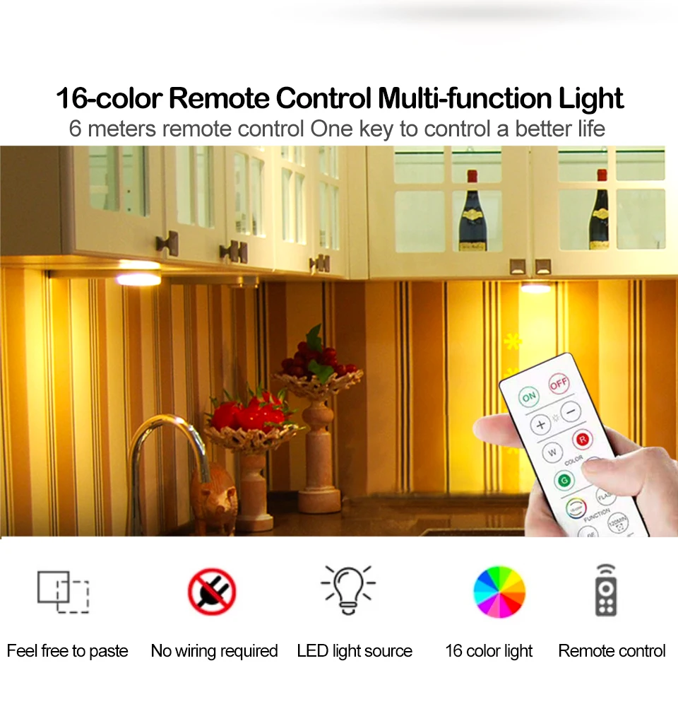 Selling LED Cabinet Light RGB Puck Lights Remote Controller Dimmable Under Shelf Kitchen Counter Lighting Decoration Night Lamps