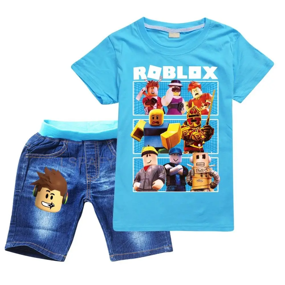 New ROBLOX Tee Set Boys Short Sleeves T-shirt Suit Child Holiday Wear Top+Shorts 2Pcs Children Fashion 3D Print Outfit