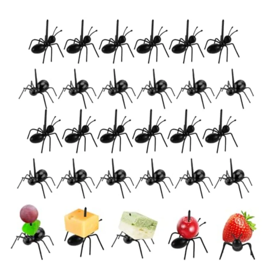

24 шт., выбор для еды в форме муравья, аксессуары для ланч-боксов на Хэллоуин, украшения, многоразовые зубочистки для закусок для шарниров, бенто, сыры