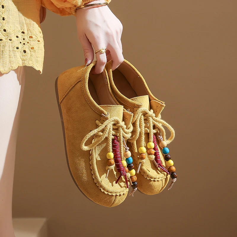 

Модная повседневная обувь с цветными бусинами на шнуровке, женские осенние удобные кроссовки с круглым носком, мягкая нескользящая обувь с украшением из строчки, 2025