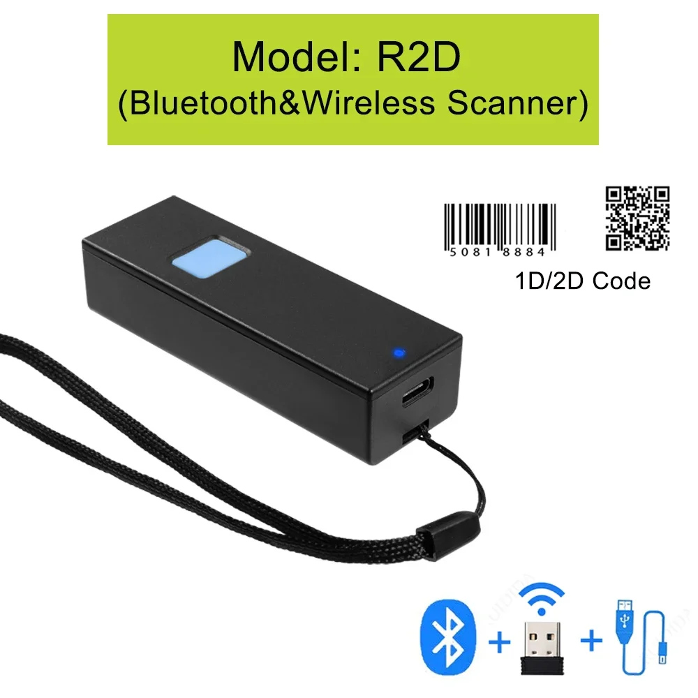 1D 2D Wireless Bluetooth Barcode Scanner Mini Pocket Bar Reader Portable BT Reader QR Code PDF417 Scanner for PC iPad iPhone