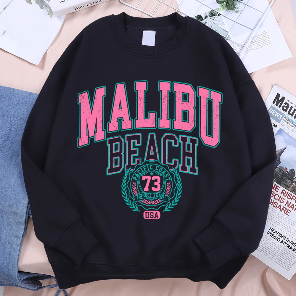 Malibu Beach Usa 73 Bluza Mężczyźni Kobiety Luźna Bluza Kreatywność Bluzy z kapturem O-Neck Moda uliczna Oversize Hoody Para Odzież sportowa