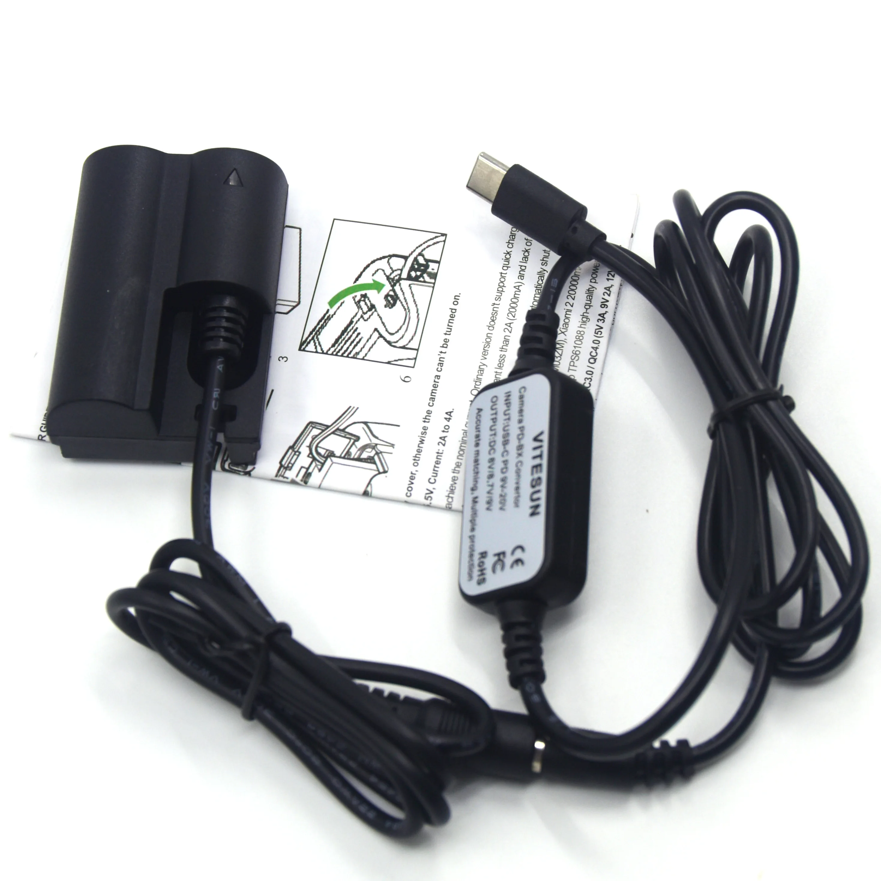 USB Type C PD Power Adapter Cable + DR-E2 DR-400 BG-E2/E2N BP-511 Dummy Battery for Canon EOS 20D 30D 40D 5D 50D D30 D60