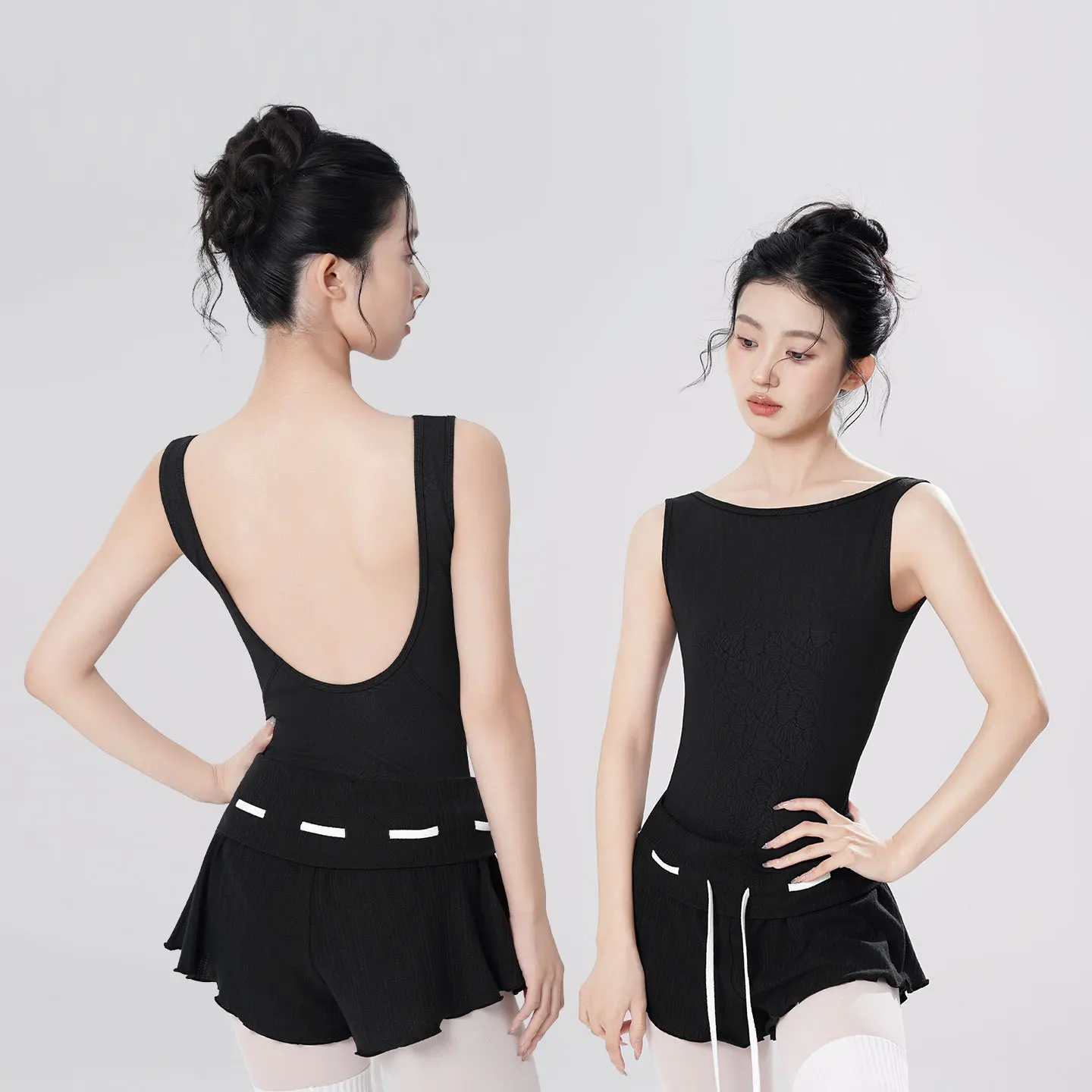 Body da balletto donna Body da ballo con canotta Jacquard Body da ginnastica ad alta elasticità Body da balletto per adulti con schiena cava a U