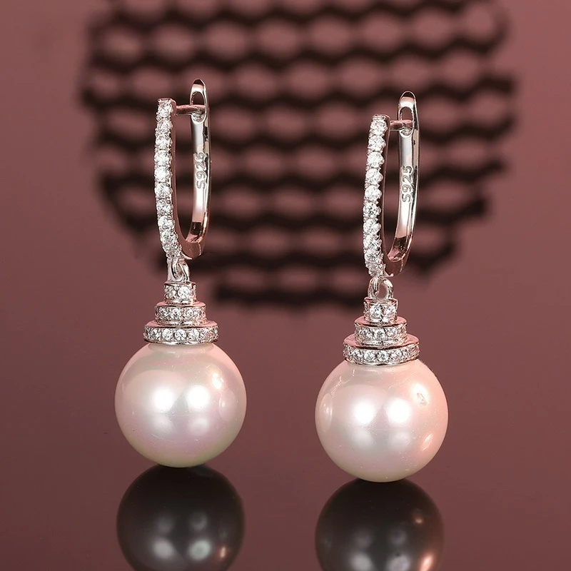 

PT950 Платиновый искусственный культивированный жемчужный кулон для ушей с жемчугом и серьгами с бриллиантами, простой и модный