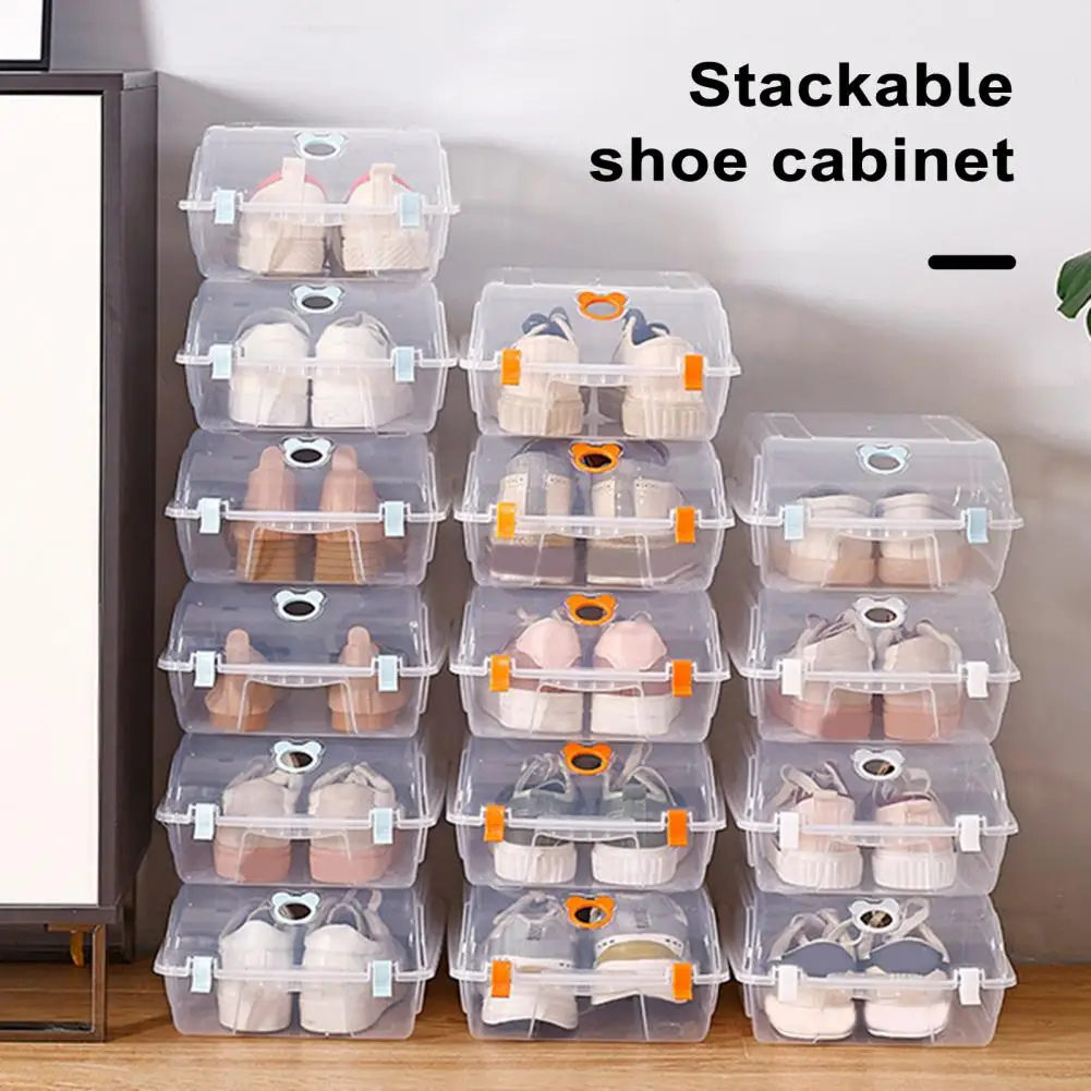 Shoe Storage Box Dust-proof Ventilation Holes Shoe Container Transparent Shoe Box Space-saving Stackable Plastic Organizer Box