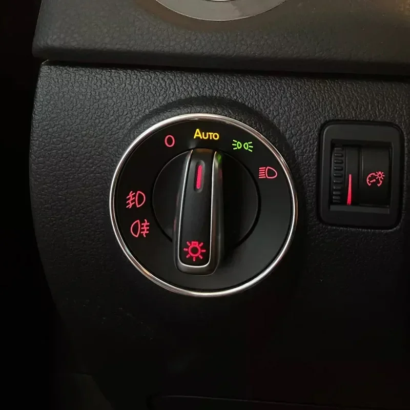 폭스바겐 VW 골프 제트 MK5 MK6 파사트 B6 B7 CC 투란 티구안용 자동차 헤드라이트 스위치 장식 프레임 트림 링 스티커