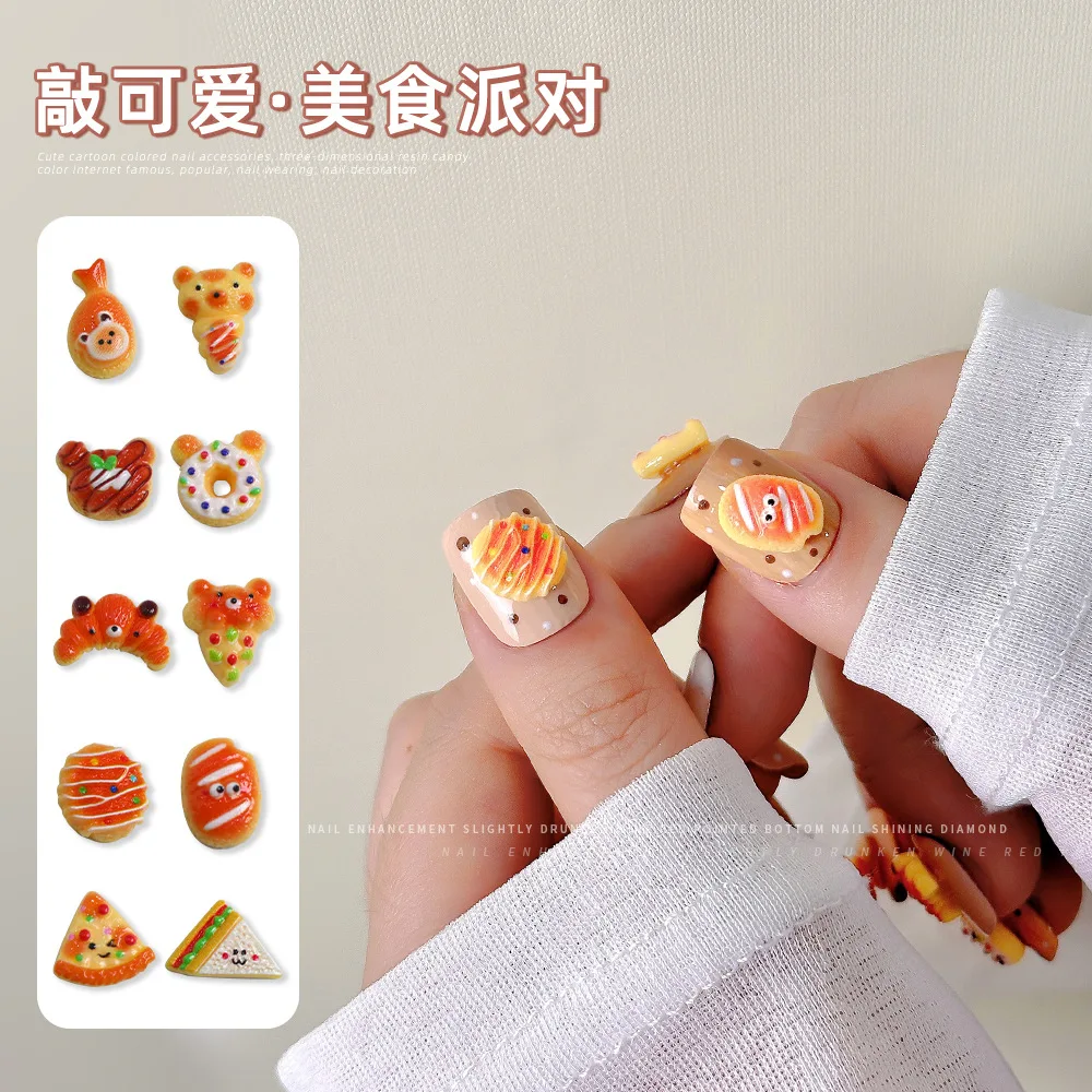 

30Pcs 3D Simulated Donut Croissant Resin Nail Charms Cute Cartoon Parts Nails Decorations DIY Baking-Themed Nail Art Accessories