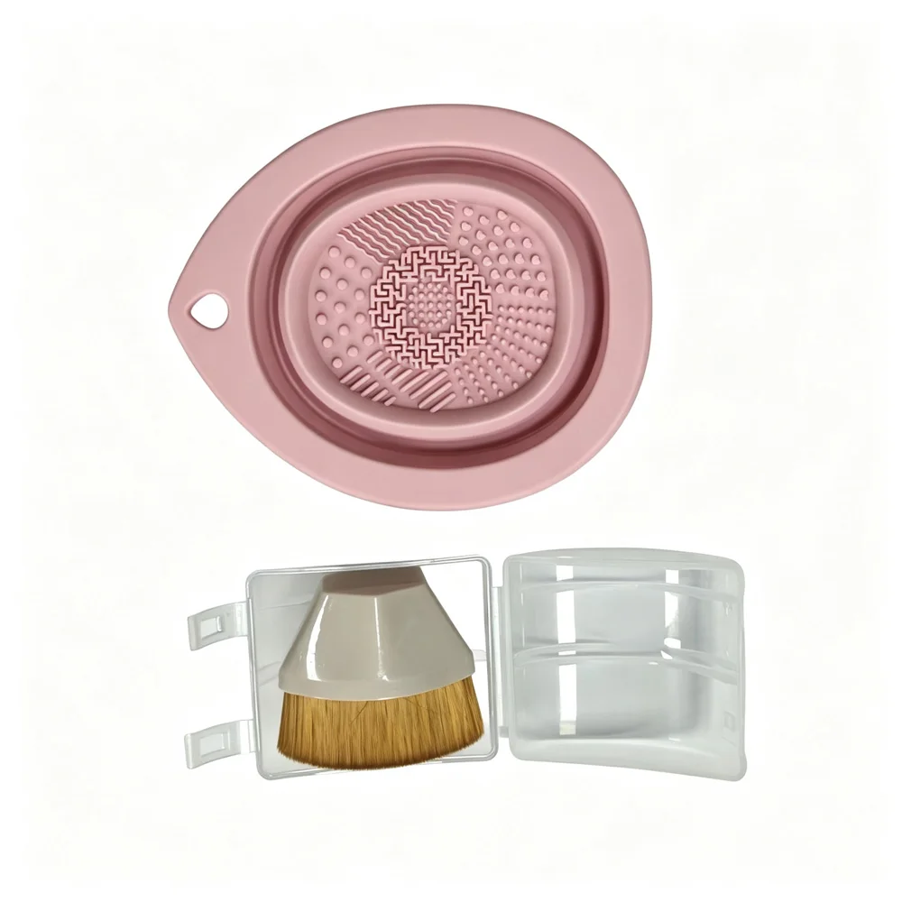 vvocci No-trace Foundation Brush Non-absorbent Silicone Set Makeup Tools Foundation Brush Folding Cleaning Bowl