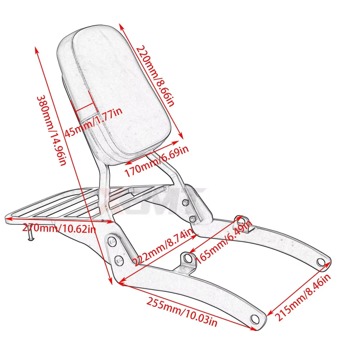 Motorcycle Rear Backrest Sissy Bar+Luggage Rack For Yamaha Virago 400 535 XV400 XV535 All Year
