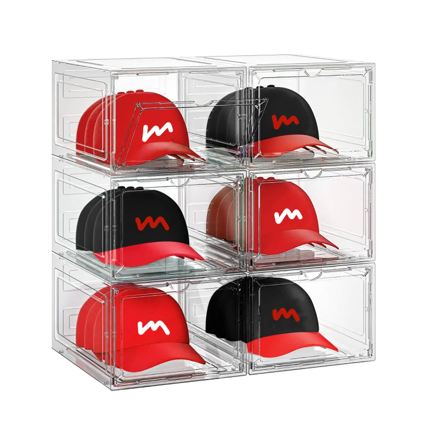 6pcs/set Clear Stackable Hat Organizer, Space Saving Foldable Hat Rack, Hat Container, Multi-Functional Organizer