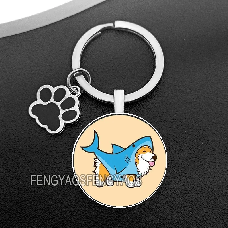 Cute Dog Keychains Lovely Corgi Surfing The Great Wave Key Chain for Door Gift for Women