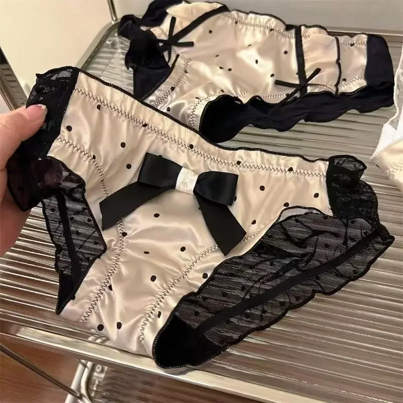 

Polka Dot Lace-up Pants Mesh Low Waist Sexy Briefs No Trace Lift Hip Underwear Breathable Comfort Shorts Sweet Bow Girl Panties