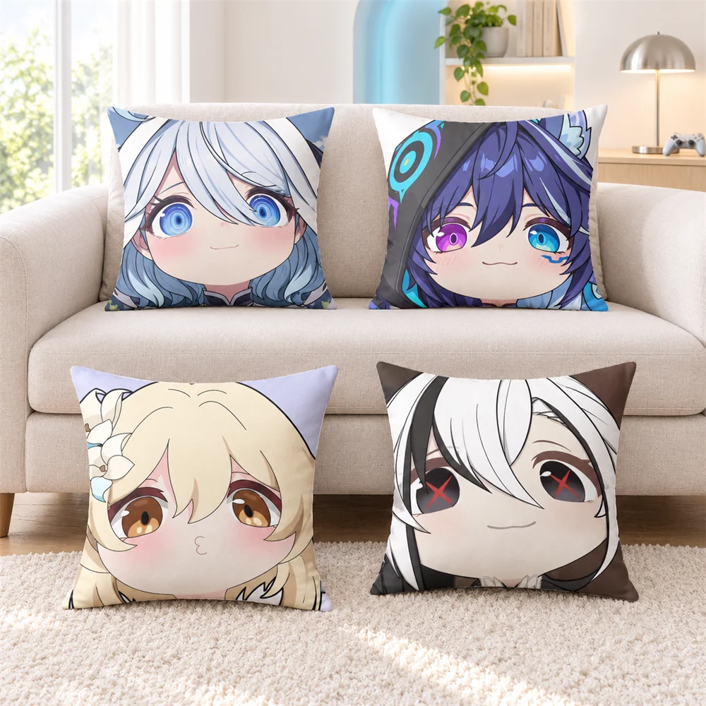 Arlecchino Furina Genshin Impact Cushion Cover Soft Short Plush Pillow Cases Hidden Zipper Cutecore Sofa Bedroom Home Decor Gift