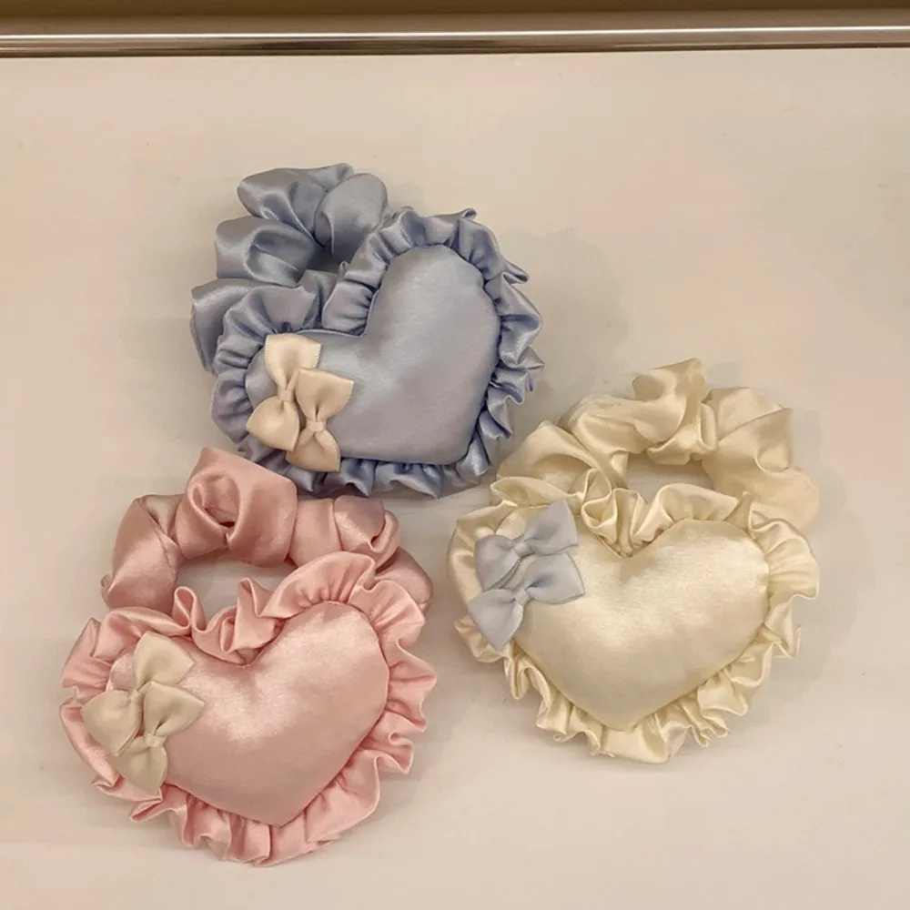 Exquisite Sweet Love Heart Scrunchie High Resilience Elegant Small Pillow Hair Tie Elastic Hair Rope Bowknot Hair Ring Ladies