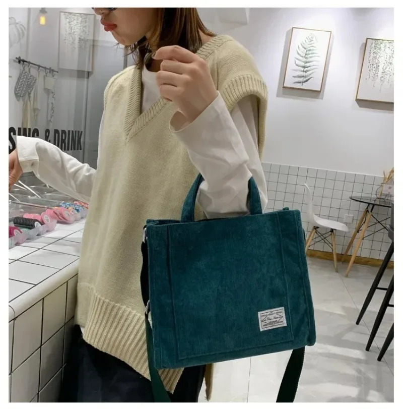 New Women Corduroy Zipper Shoulder Bag Small Cotton Canvas Handbag Casual Tote Female Eco Crossbody Bag Vintage Messenger Bags