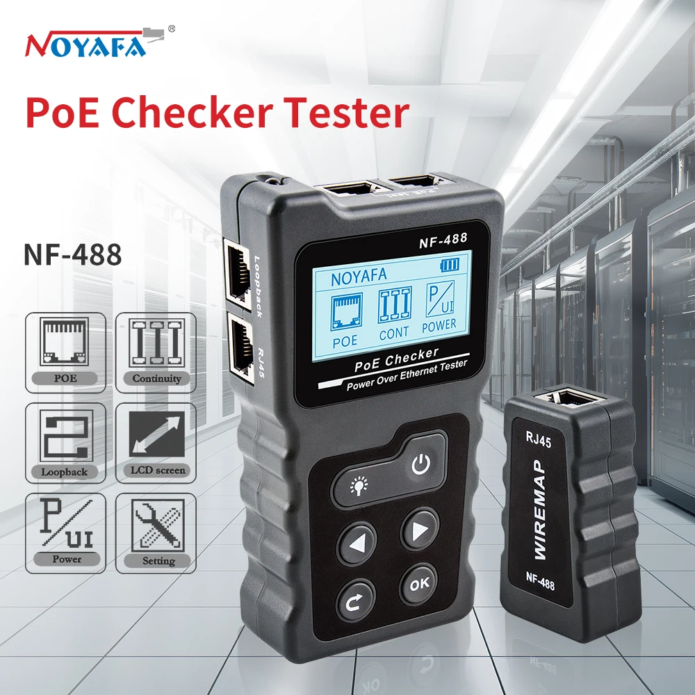 NOYAFA Network Cable Tester NF-488 PoE Checker LCD Display Cable Tracker PoE Voltage Current Tester Loop-Back Test