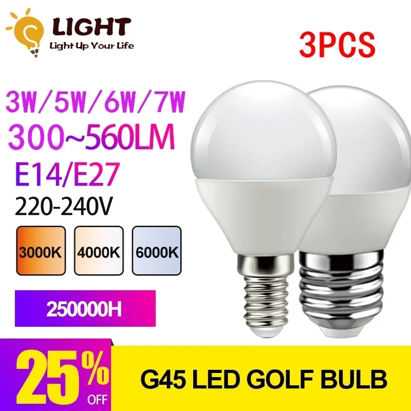 

3PCS Led Bulb G45 E27 E14 AC 220V-240V LED Lamp 3W 5W 6W 7W Warm Cold White Daylight Lamp lighting for living room