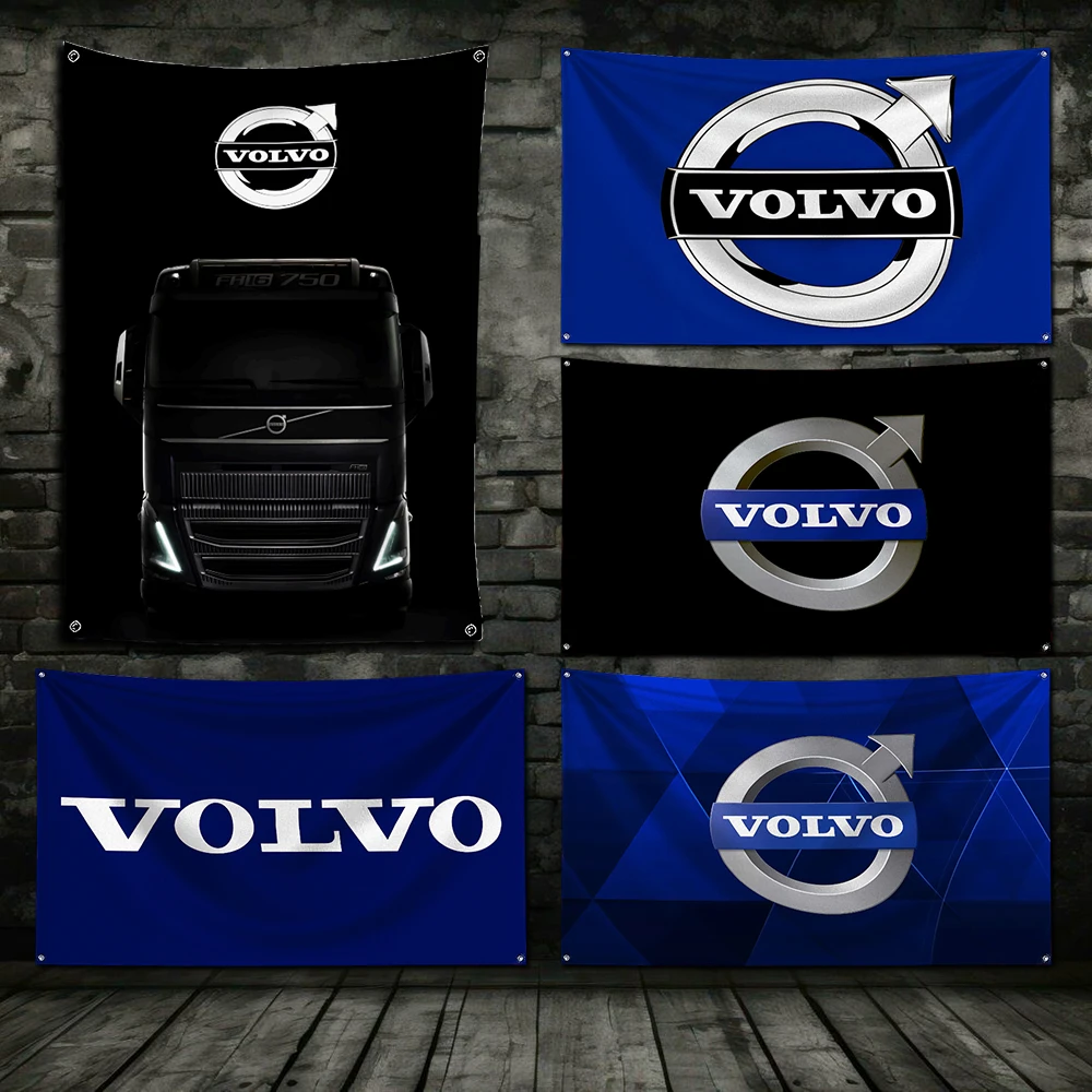 3x5 Ft V-VolvoS Car Flag Polyester Digital Printing Banner for Garage Wall Art Out Door Decoration With Brass Grommets