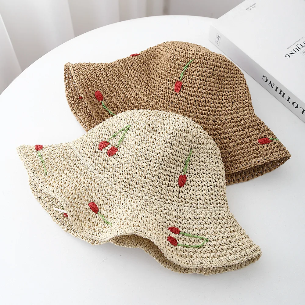 Summer Hats For Women Sun Hat Cherry Decoration Bucket Hat Seaside Holiday Sun Protection Breathable Beach Accessories Foldable