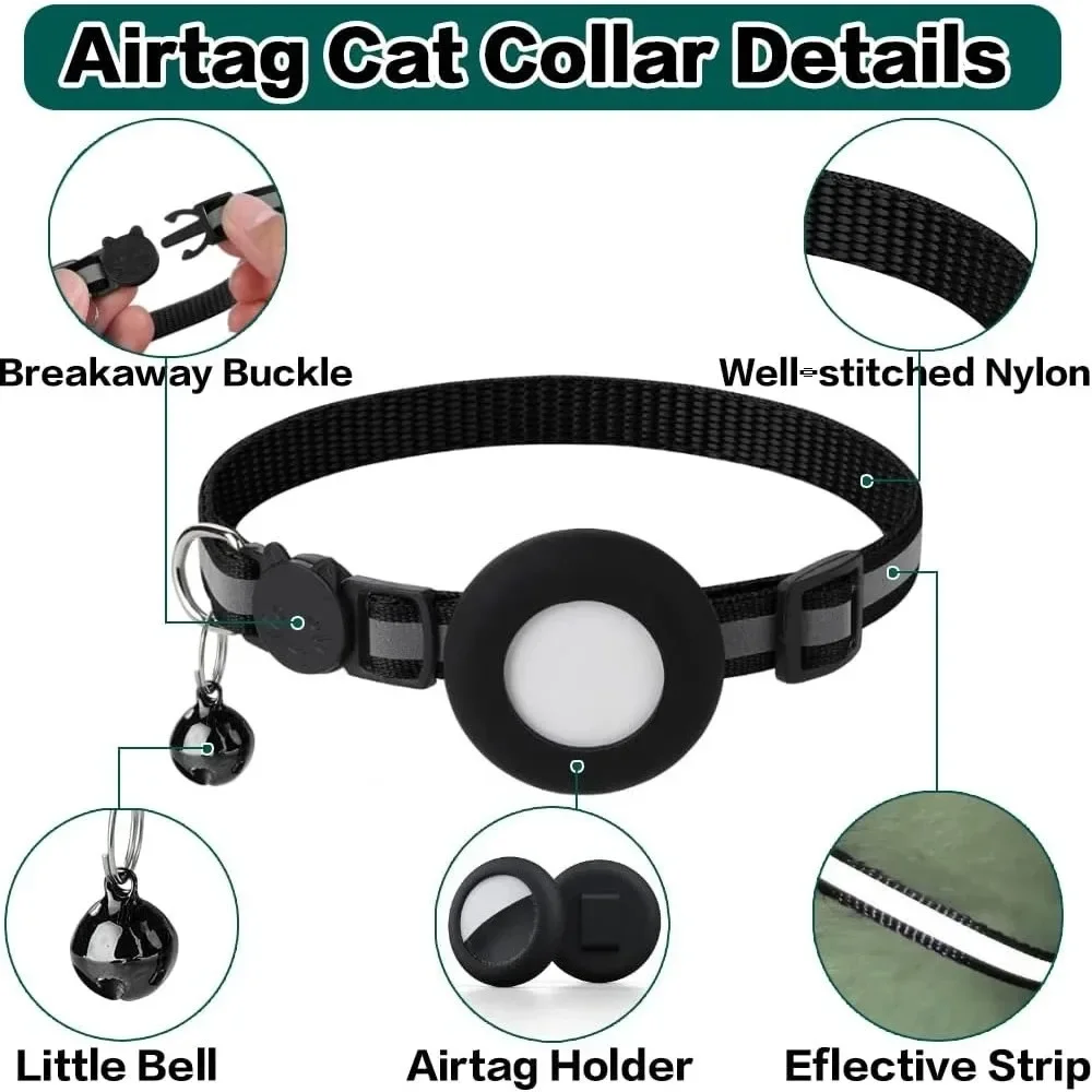 Cute Cat Collar Airtag Breakaway Reflective Kitten Collar with Bell for Apple Air Tag Holder Bell Nylon Silicone Collar for Cats view 5