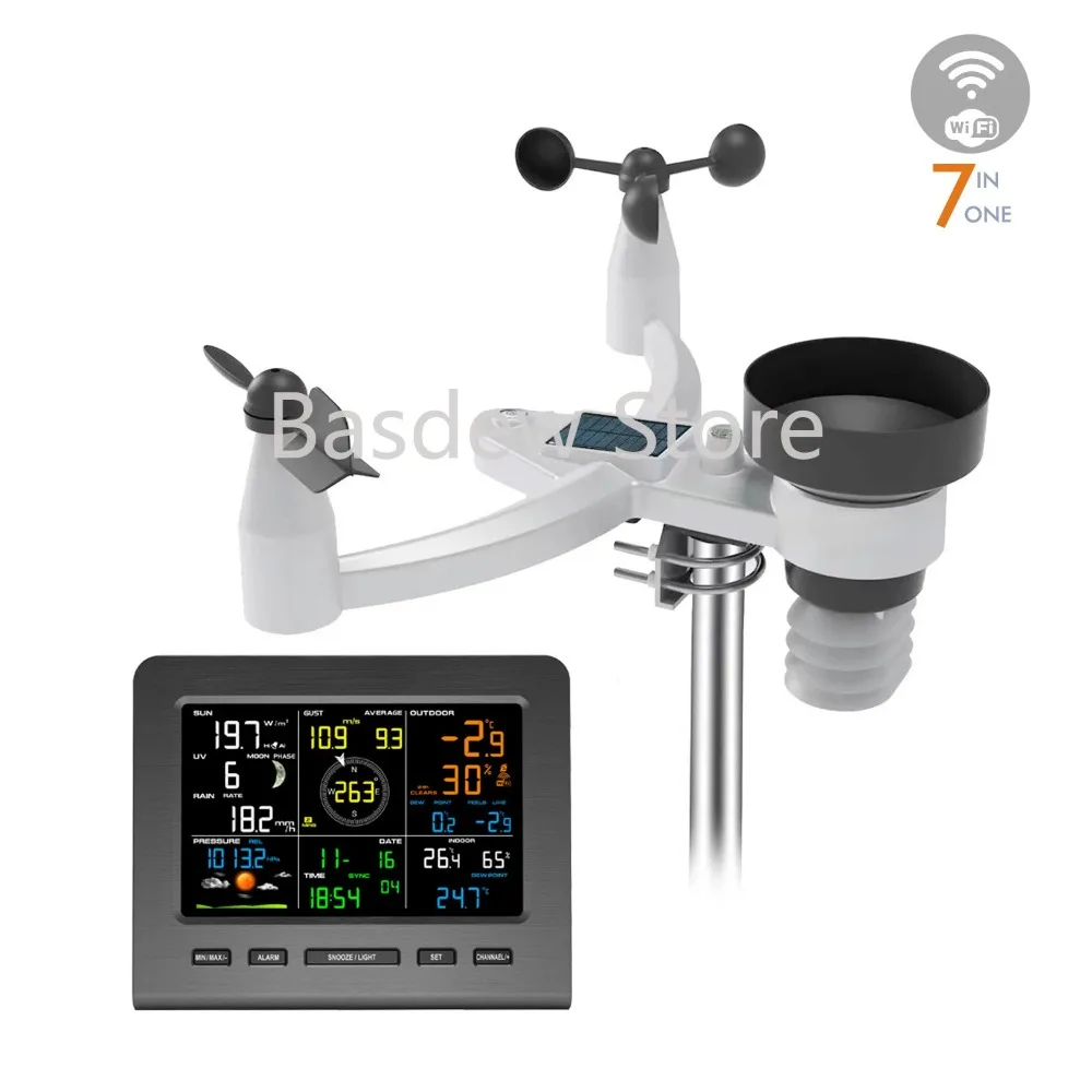 Weather Station Electronic Clock,Monitor Wind Speed DirectionUV Illumination Rainfall Temperature Humidity with Weather Forecast