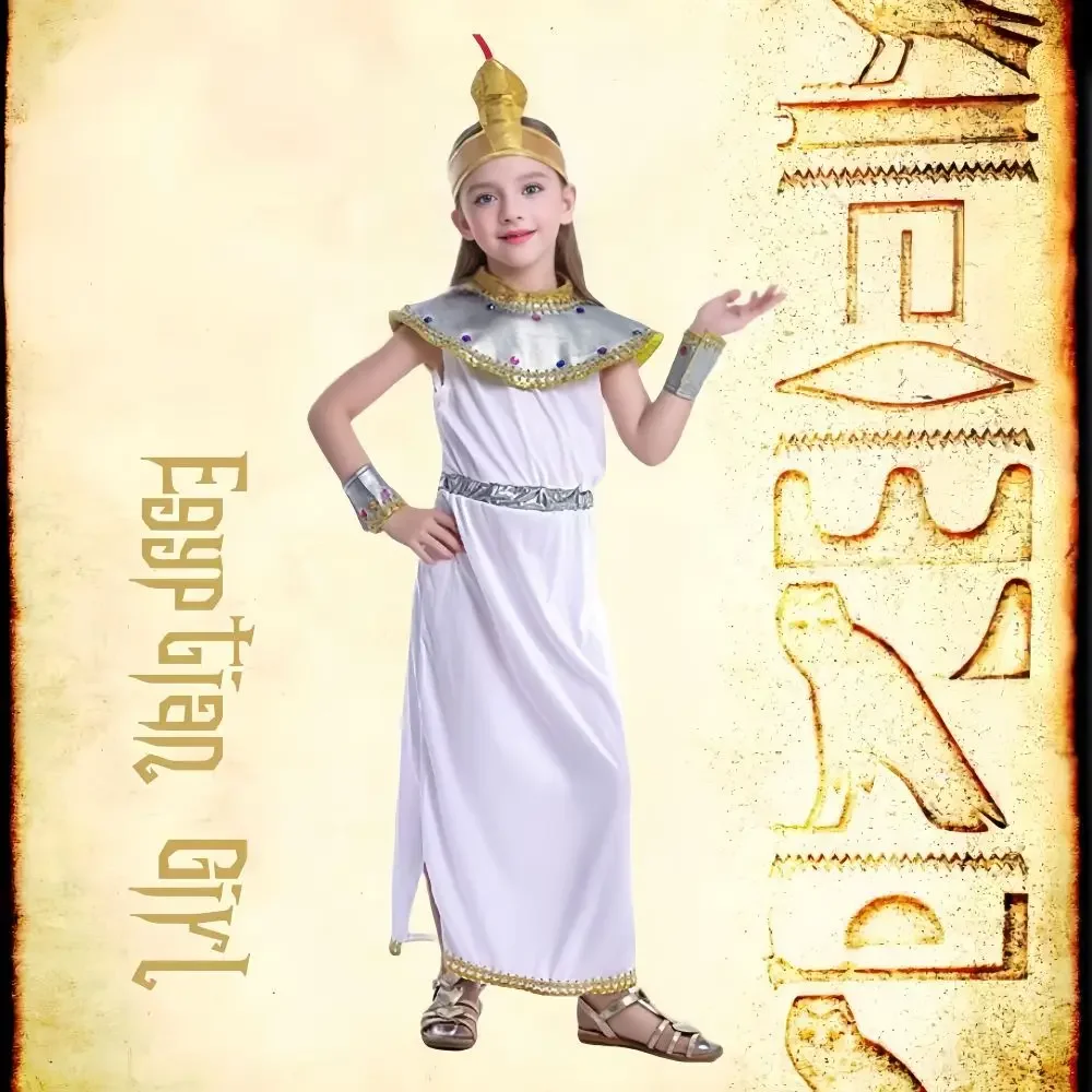 Kids Halloween Cos Egyptian Costume Set Egyptian Cleopatra Dress for Girls Queen Accessories for Child Theme Party Outfit