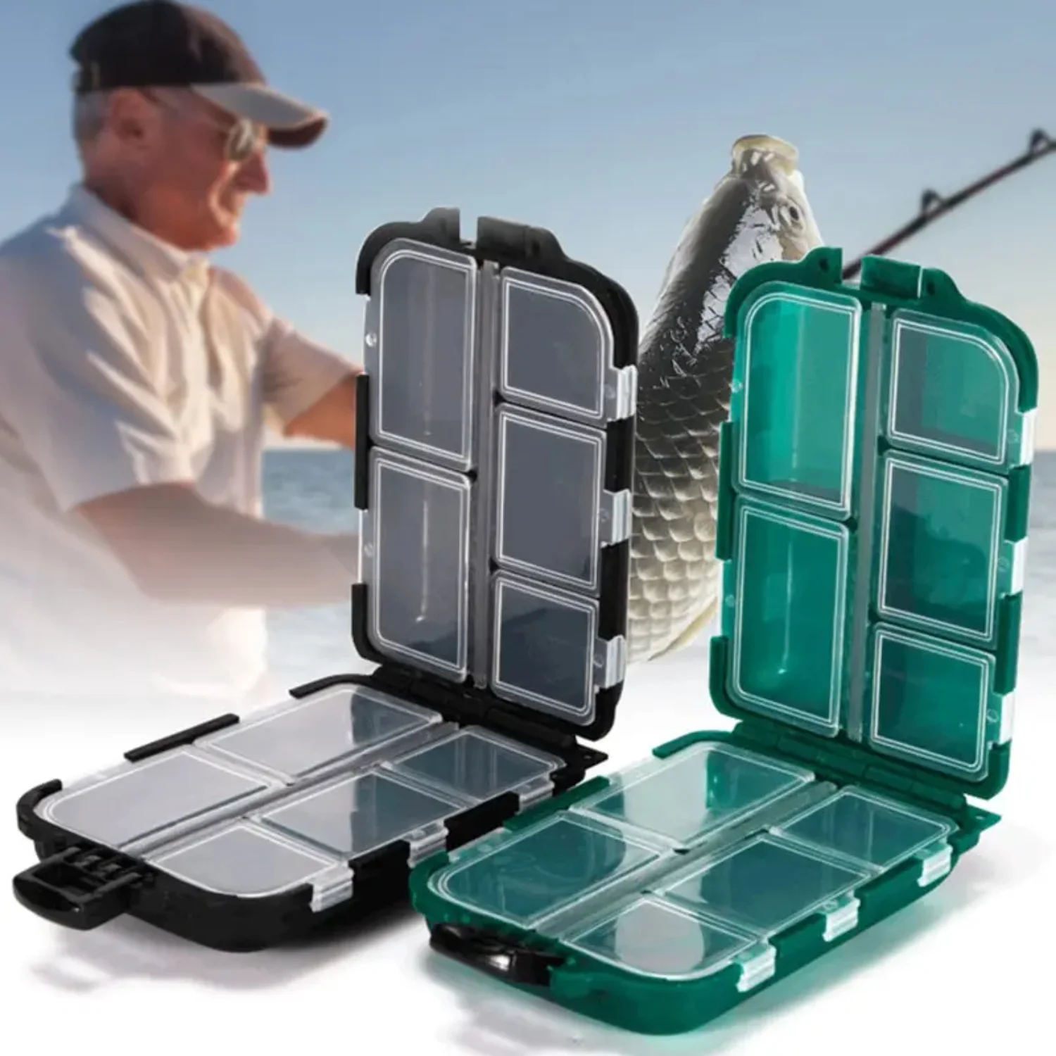 Fishing Tackle Box 10 Compartment Lure Hook  Case Double Sided Fishing Tool Organizer Multifunctional Bait Container