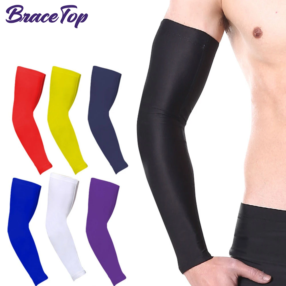 BraceTop 1 Pair Breathable Quick Dry UV Protection Running Arm Sleeves Basketball Elbow Pad Fitness Arm Guards Sports Arm Warmer