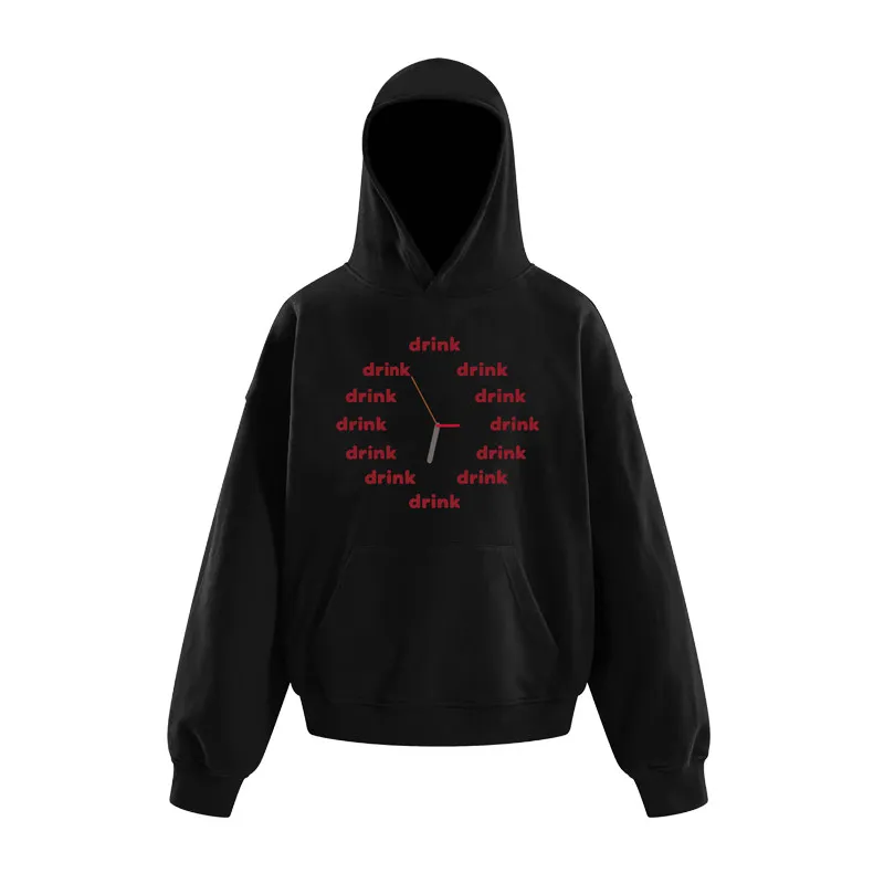 Creative Clock Text Graphic Hoodie for Men Women Long Sleeve Pullover Sweatshirt Front Word Art Print Casual Daily Hoodies