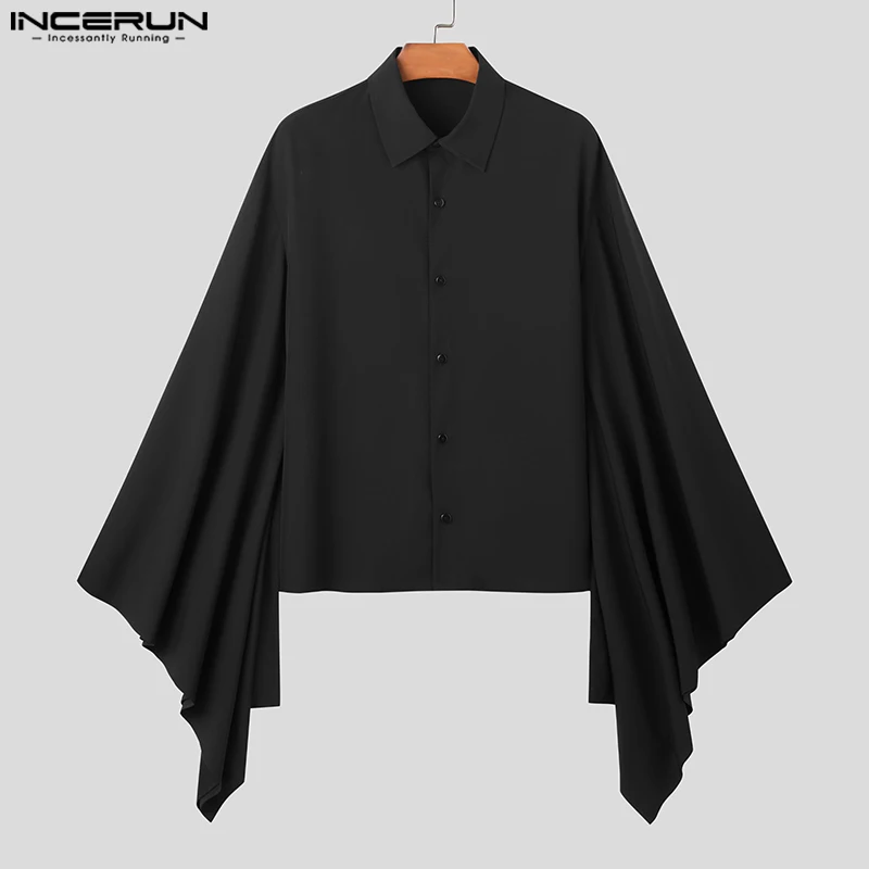 2024 Men Shirt Solid Color Lapel Flare Long Sleeve Button Vintage Casual Men Clothing Loose Streetwear Leisure Shirts INCERUN