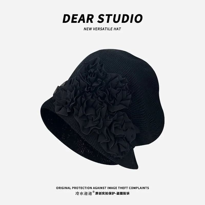 الكورية الرجعية المتخصصة مطوي زهرة تصميم بيني للنساء الخريف والشتاء الشارع عارضة تنوعا الأدبية السترة القبعات