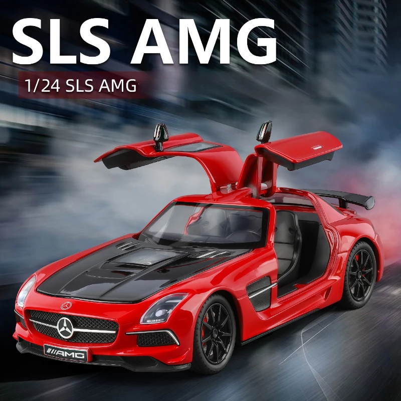 1:24 SLS AMG Sportwagen Model Diecast Metaal Geluid Licht Trek Simulatie Voertuig Modellen Ornamenten Gift