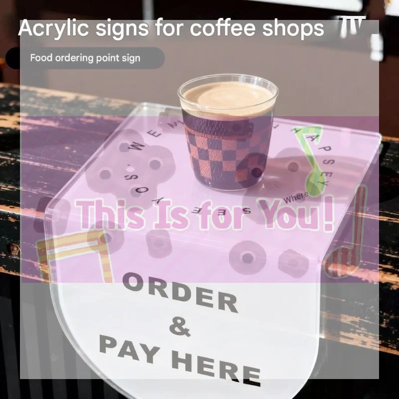Acrylic Sign Counter Table Top ORDER PAY HERE With Icon Cafe Desktop Decoration Durable Material Suitable For Various Settings