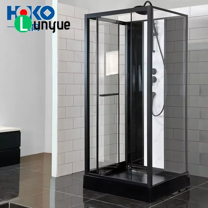 Square Sliding Door Shower Enclosure 4 Sided Glass 5mm Thick With Faucet Manual Shower Head For Hotel Bathroom Modern Design