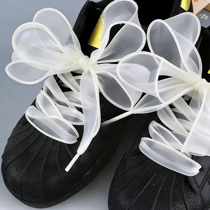 2.3CM Wide Flat Mesh Shoelaces, Satin Candy Color Laces for Sneakers & Flats, Princess Shoe Laces, Pure Color Ribbon Lace