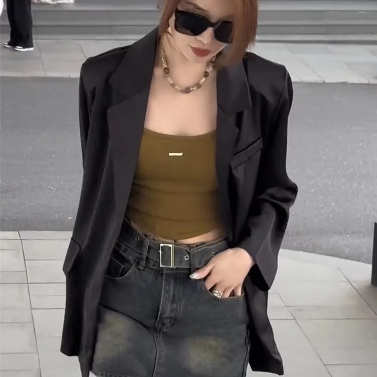 

Ladies Blazers High Quality Workwears Printed Tailored Lightweight Closure Wild Outercoat Mid Length Deep Cinched Professional