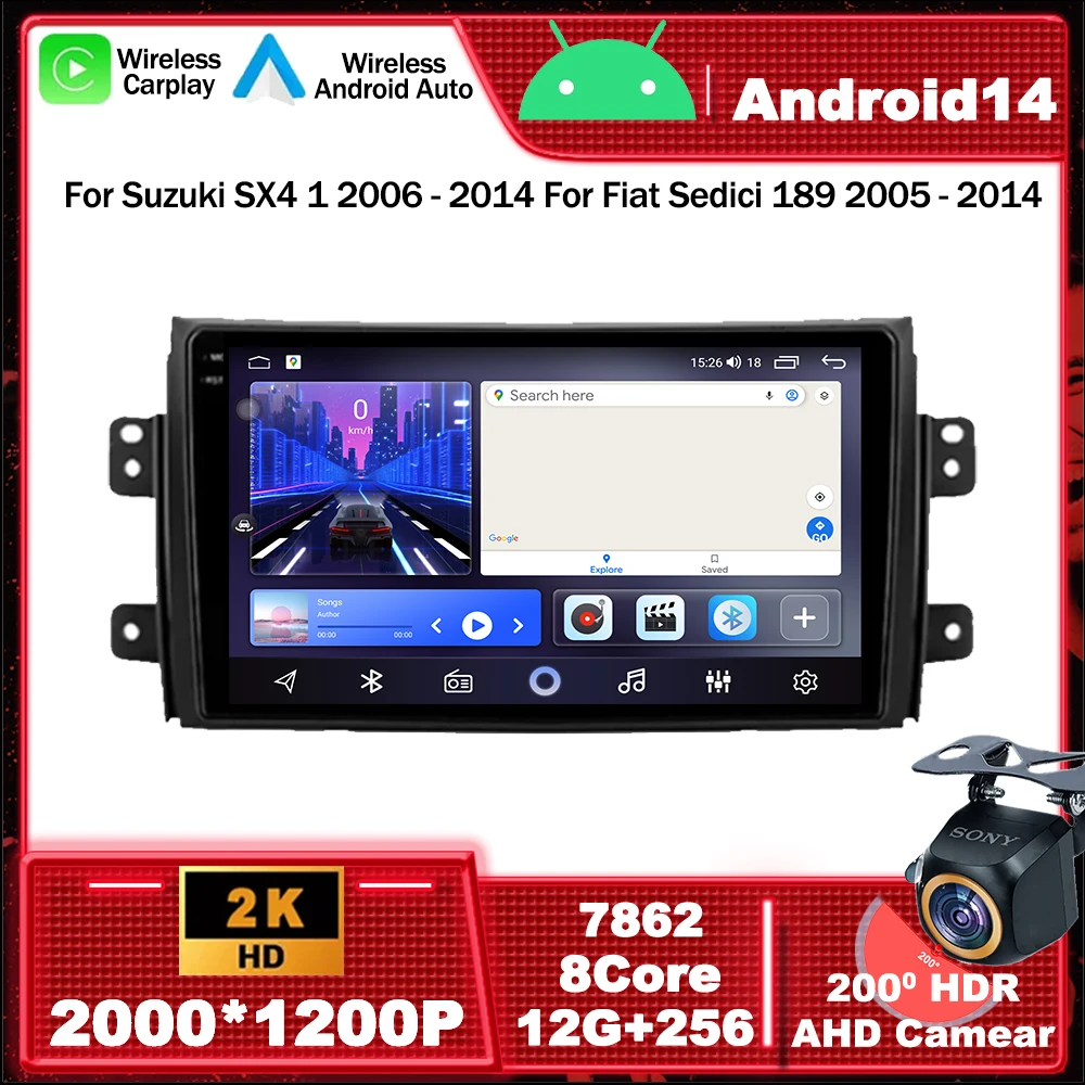 

Автомагнитола на Android 14, мультимедийный видеоплеер, навигация GPS для Suzuki SX4 1 2006 - 2014 для Fiat Sedici 189 2005 - 2014 WIF BT