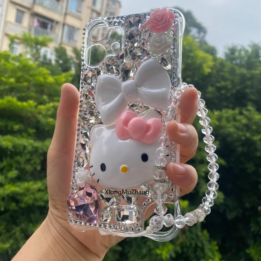 Für Nothing Phone 4A 4B (4A) Pro Phone 3 3A Pro 3A Lite 2 2A 1 Hello Kitty Diamant Bling Handgelenk-Schlaufe Hülle Strass-Abdeckung – Detail 4