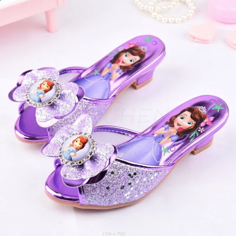 Hot Girls sandali estivi pantofola paillettes Princesse bambini tacco alto vestito da partito Frozen Elsa scarpe pantofola in pelle bambini