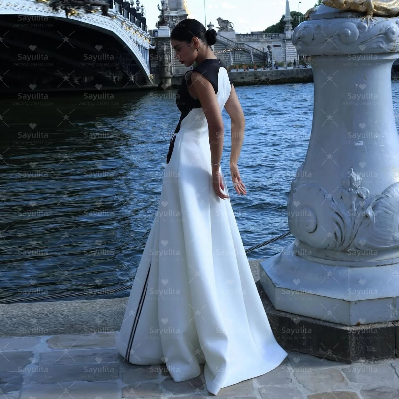 

Sayulita Modern Prom Dresses O-Neck Sleeveless Special Occasion Dress Black&White Birthday Party Evening Gowns Customized