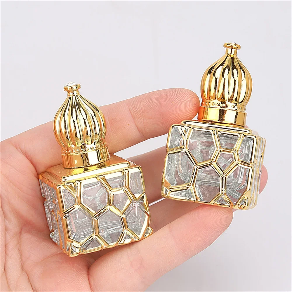 10ml Portable Glass Roll on Bottles for Essential Oil Arabic Golden Refillable Perfume Bottles Empty Roller Ball Containers