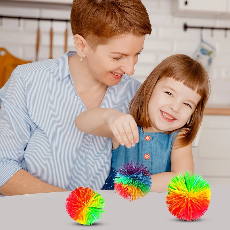 6PCS Rainbow Fingertips Sensory Bouncy Ball Stringy Balls Great Sensory Fidget Toys Rainbow Pom Rubber Fur Ball Random Color