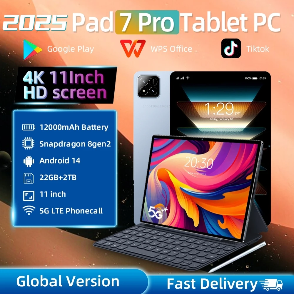 

2025 New Global Version Pad 7 PRO 11" Tablet Android 14 22GB 2TB 12000mAh 5G Dual WiFi Phone Call Google Play Portable Tablet PC