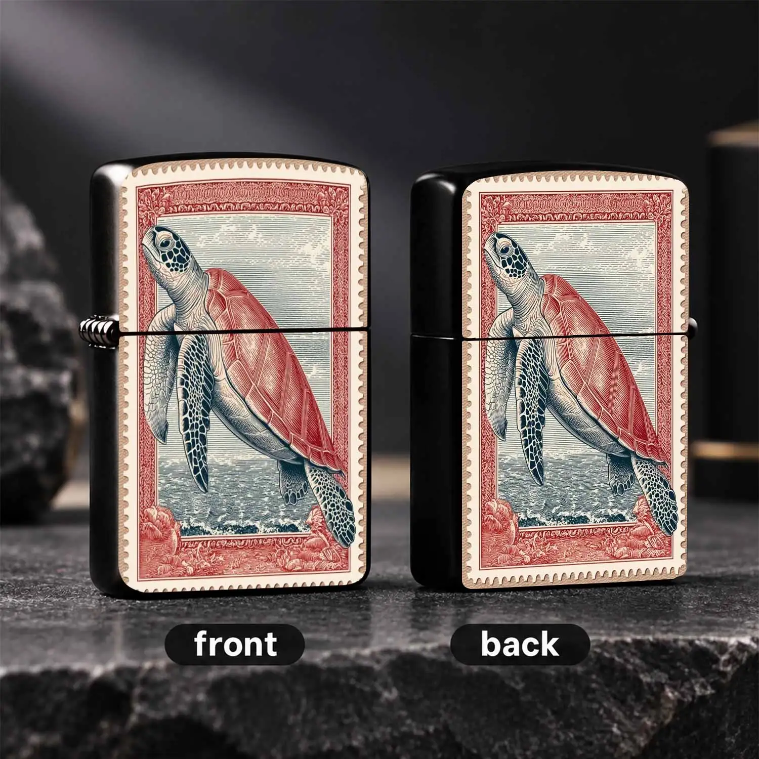 Vintage Engraved Sea Turtle Pattern Lighter, Retro Exquisite Decorative Stamp Style Sea Life Themed Portable Igniter, Ideal For Daily Use Outdoor Trip Gifting Personal Collection, Fine Craftsmanship Unique Practical Dec A Humorous And Inter