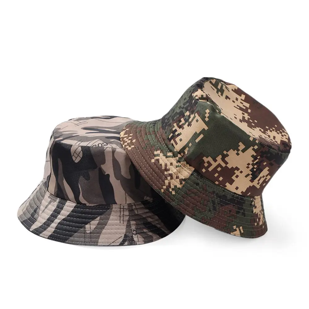 1PCS Camouflage Bucket Hat Wide Brim Visors Foldable Portable Anti-UV Women Men Beach Sun Hat Summer Fisherman Cap